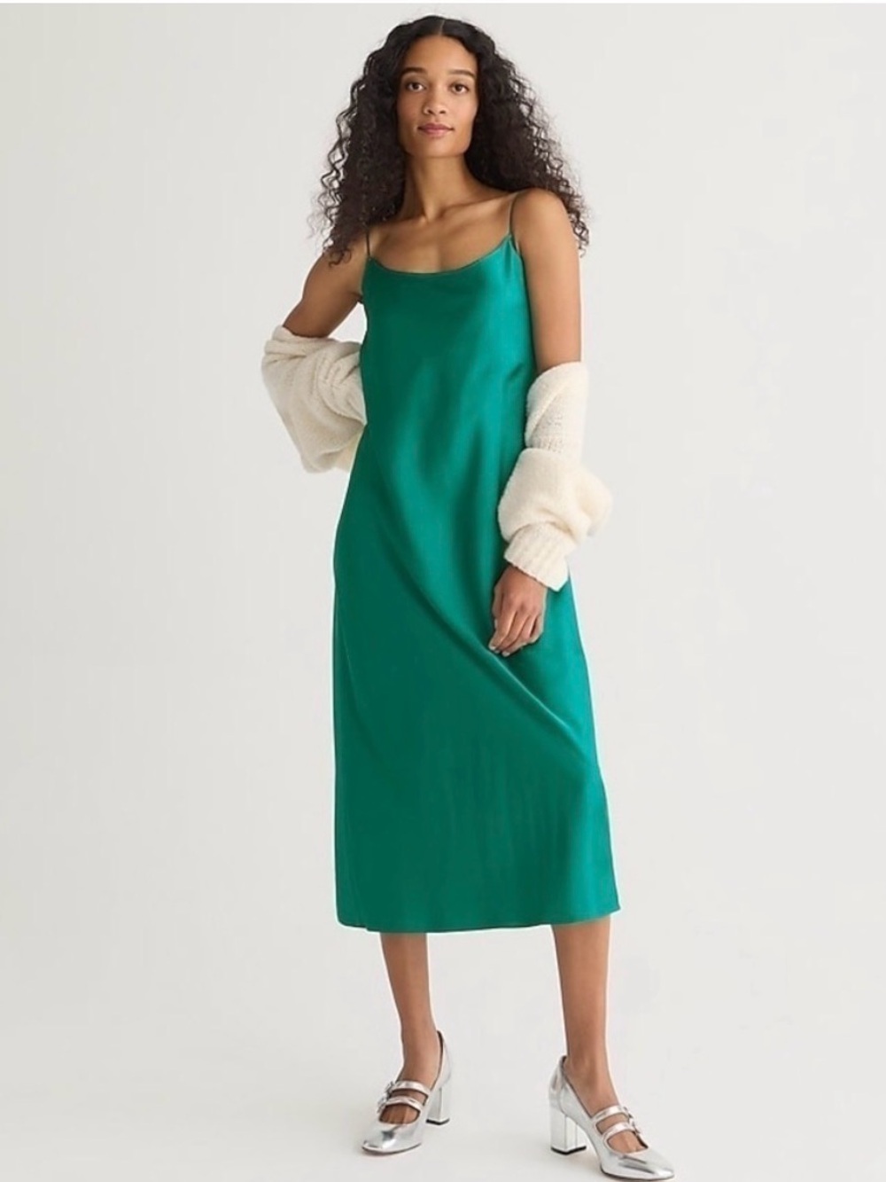 NWT J. Crew Dark Green Luster Charmeuse Gwyneth Slip Dress Carolyn Kennedy 90s